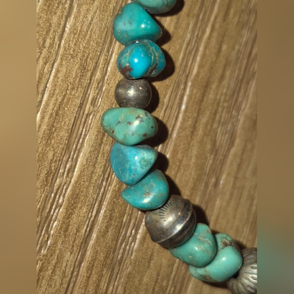 Native American Turquoise Bead Sterling Silver Necklace 19" - Picture 15 of 16